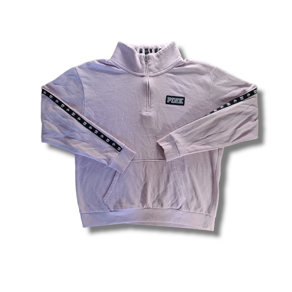 𝅺VS PINK Baby Pink Black White Quarter-Zip Pullover Sweatshirt